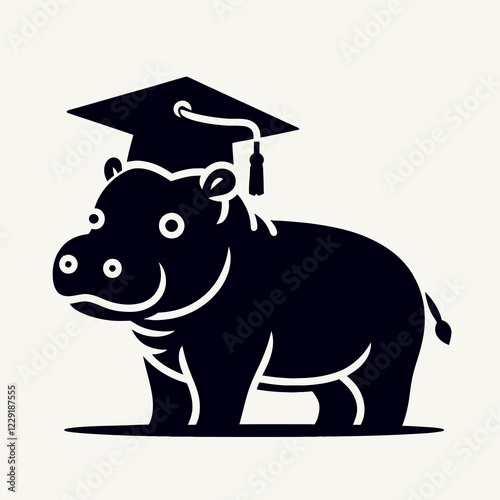 A playful illustration of a hippo wearing a graduation cap, symbolizing education and achievement in a fun and whimsical style. photo