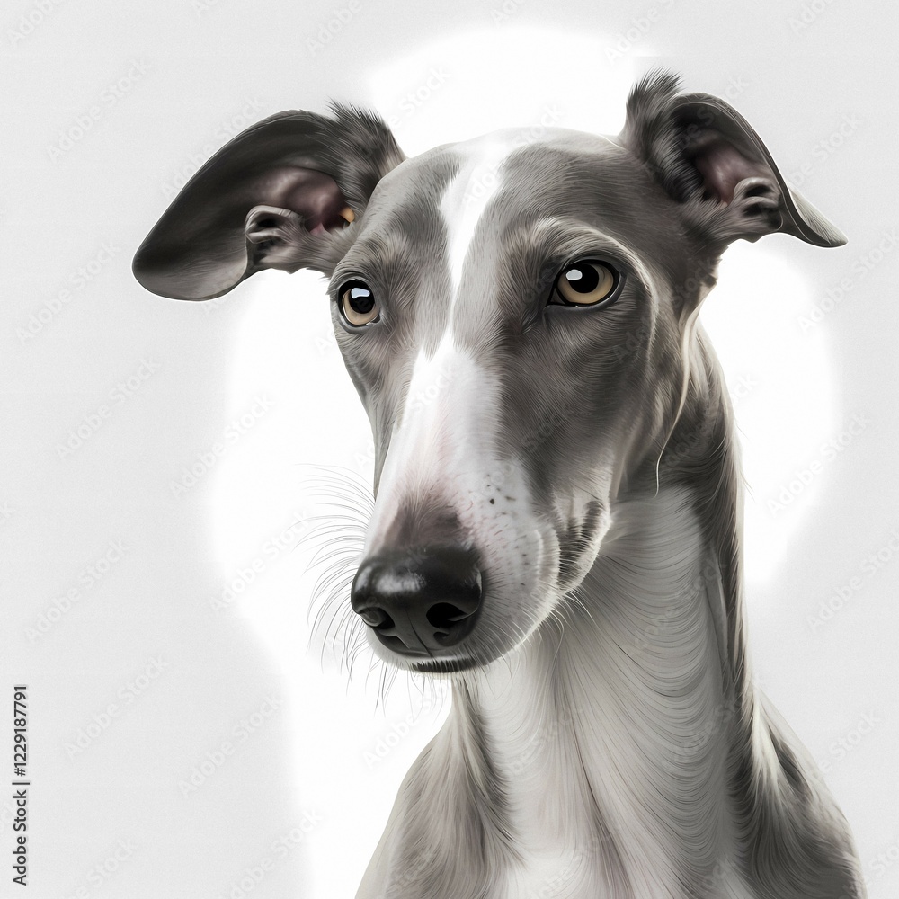 Portrait of a greyhound in front of a white background. AI generated Art Portrait of a greyhound in front of a white background. AI generated Art