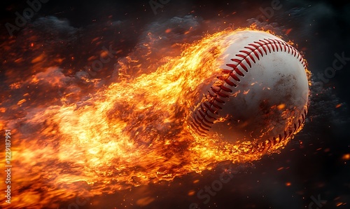 3D rendering burning flame baseball ball and black background