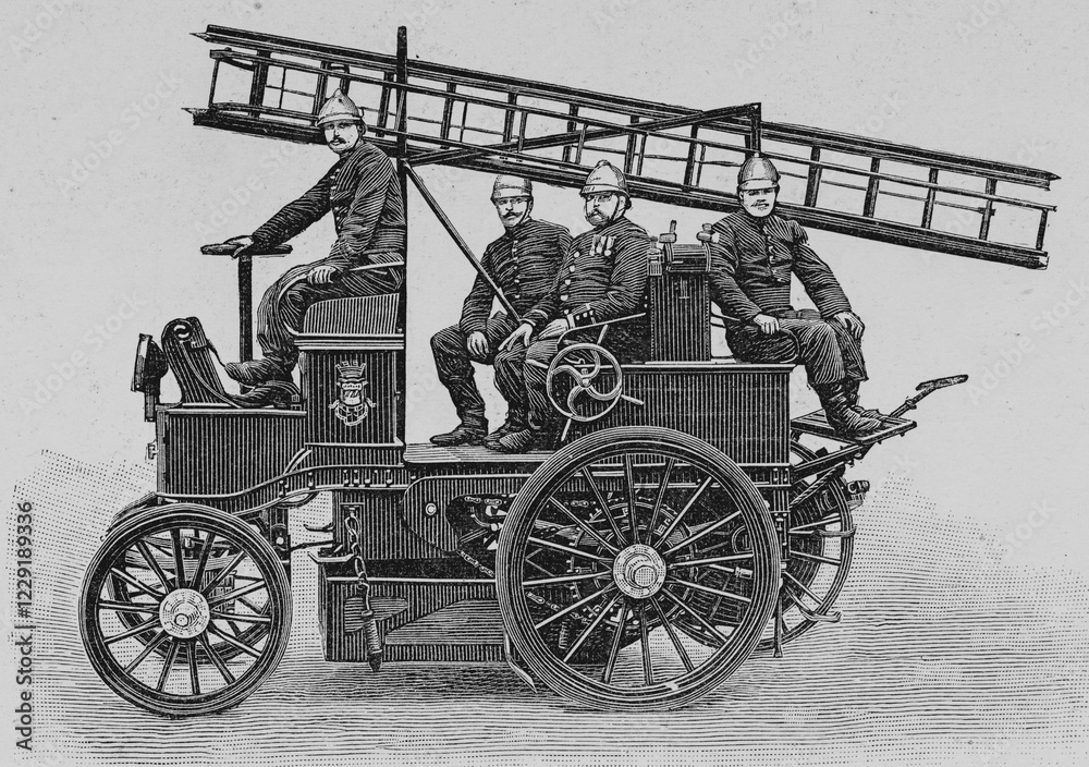 Electric material of the Paris Firemen, Van, French weekly newspaper l'Illustration, 25th July 1900