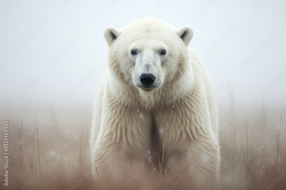Polar bear in snowy arctic winter landscape, ground fog, AI generated Polar bear in snowy arctic winter landscape, ground fog, AI generated