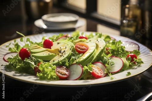 Appetising salad plate, avocado, AI generated