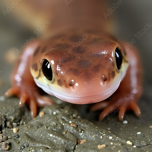 Closeup on a subadult of the endangered Californian limestone salamander, Hydromantes brunus photo