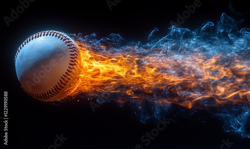 3D rendering burning flame baseball ball and black background