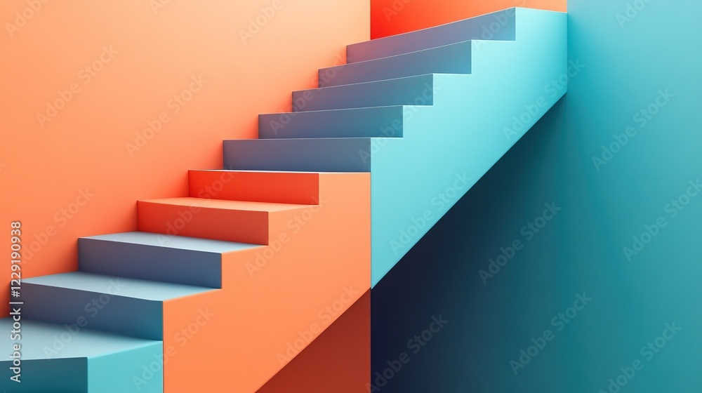 Blue and orange staircase in a corner. Blue and orange staircase in a corner.