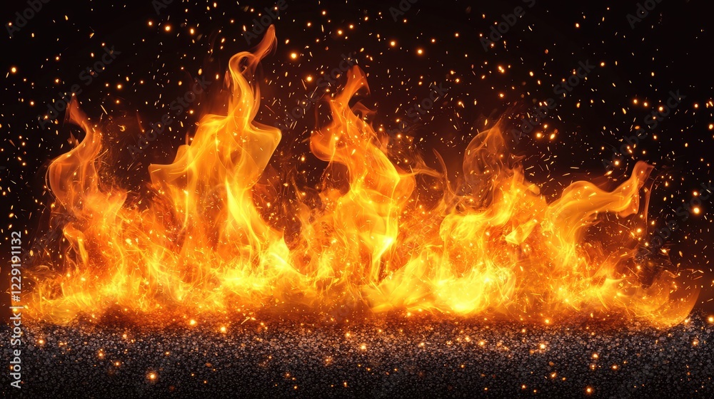 Vibrant flames dancing against a dark background, creating a mesmerizing display of heat and energy Vibrant flames dancing against a dark background, creating a mesmerizing display of heat and energy