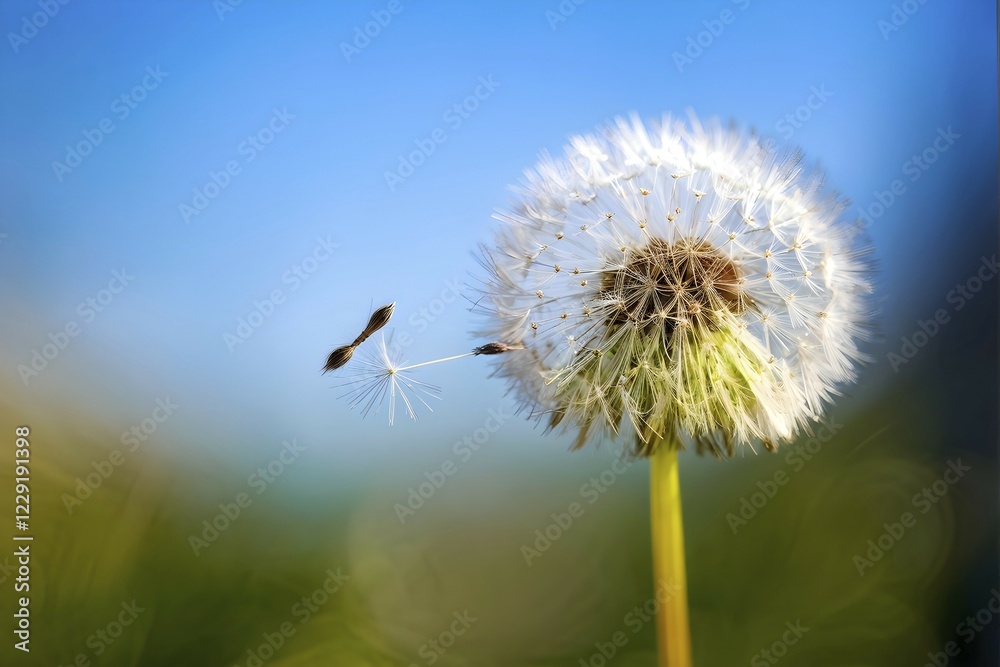 Macro shot of a dandelion (Taraxacum officinale), focusing on the fluffy seed head and fine individual seeds ready to be blown away by the wind, AI generated Macro shot of a dandelion (Taraxacum officinale), focusing on the fluffy seed head and fine individual seeds ready to be blown away by the wind, AI generated