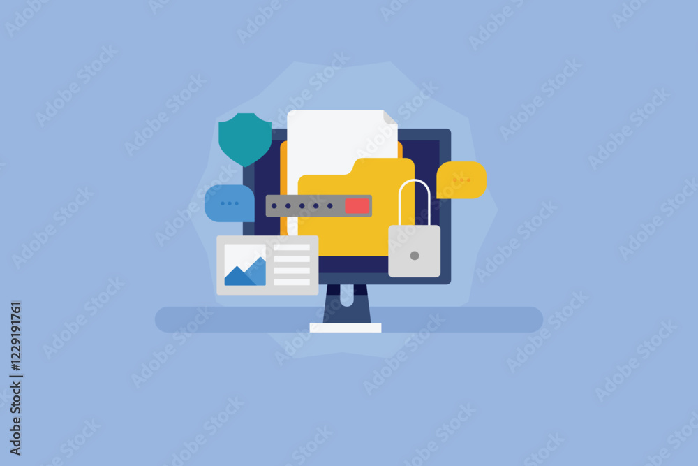 Fototapeta premium Document Security, Data privacy, Confidential documents, files and folders, Cloud storage security, data protection, Password secure. Vector illustration concept.