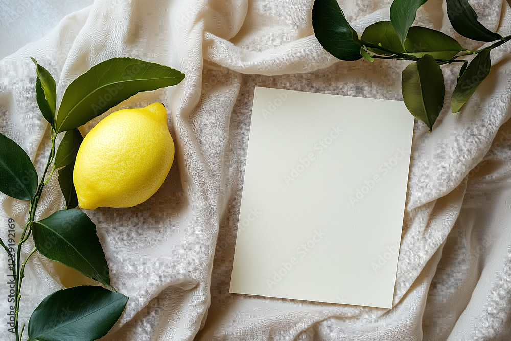 frame with lemon and leaves