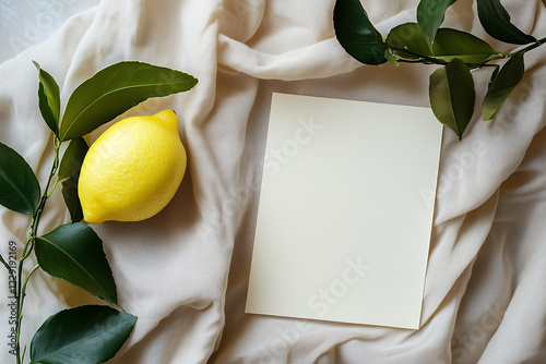 Obraz na płótnie frame with lemon and leaves w salonie