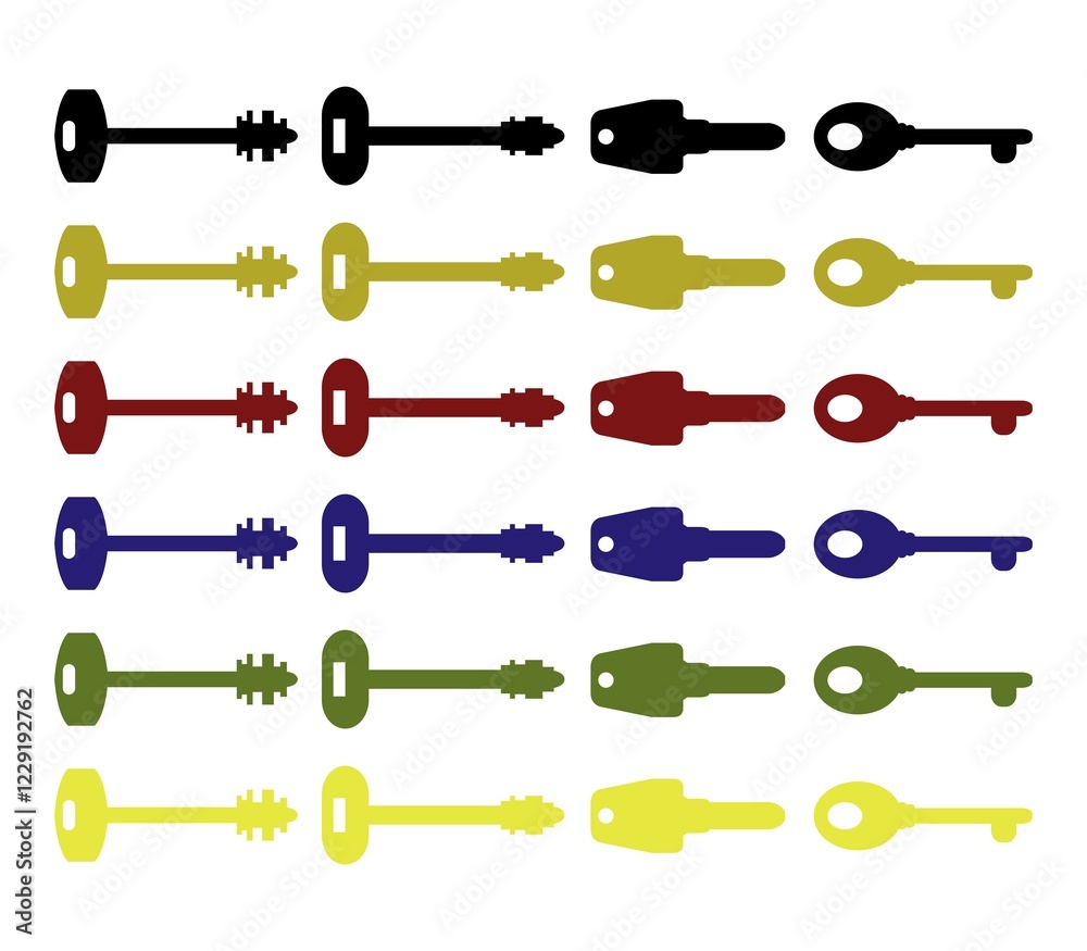 Key icons illustrated in vector on white background Key icons illustrated in vector on white background