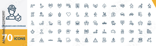 outline insurance and coverage icons set. editable linear overturned vehicle, family care, family insurance, and other 67 icons in this category isolated on transparent background.