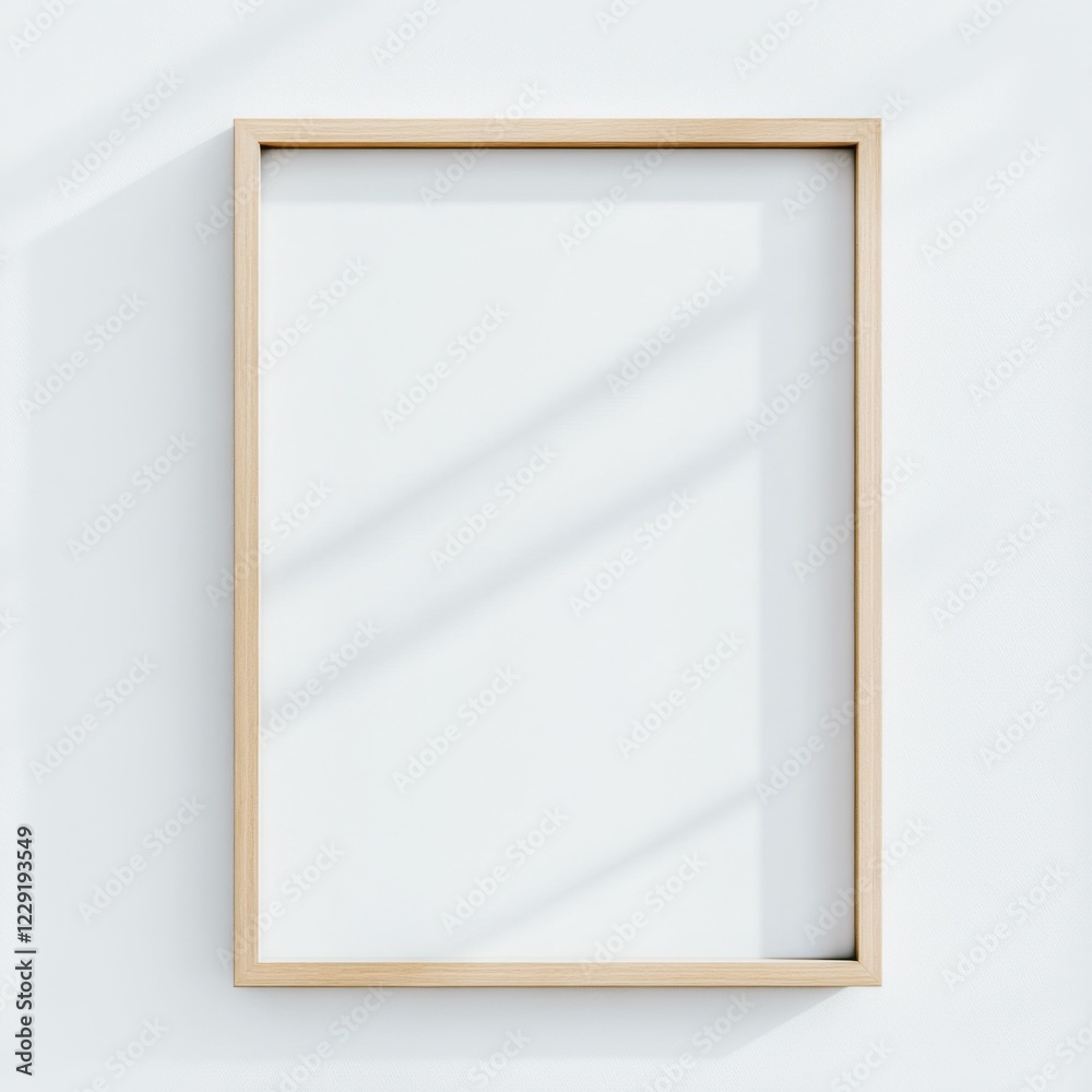 minimalist light wood picture frame mockup against blank white wall with soft natural lighting, perfect for artwork, photography, or digital designs display minimalist light wood picture frame mockup against blank white wall with soft natural lighting, perfect for artwork, photography, or digital designs display
