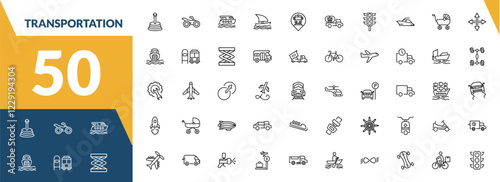 outline transportation icons set. editable linear motorbike, luxury yacht, sailing boat, and other 47 icons in this category isolated on transparent background.