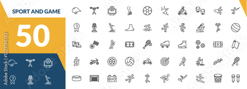 outline sport and game icons set. editable linear weight lifting, football channel, sprained ankle, and other 47 icons in this category isolated on transparent background.