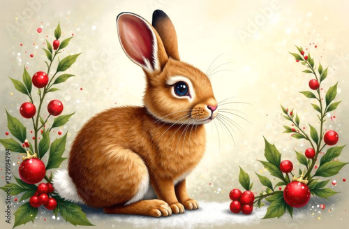 Easter bunny with colorful eggs in vintage style.
