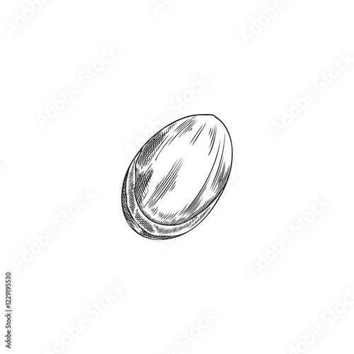 Argan nut engraved sketch vector icon, hand drawn cosmetic and medical plant, natural essential oil fruit, almond seed
