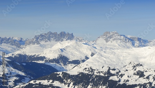 View to the Sesvennagroup in the central alps - Switzerland, Europe.