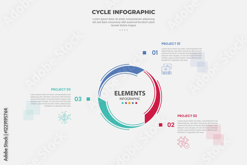 cycle base infographic outline style with 3 point template with creative circular fluid shape for slide presentation