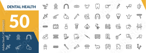 outline dental health icons set. editable linear mouth wash, lingual braces, dentist mask, and other 47 icons in this category isolated on transparent background.