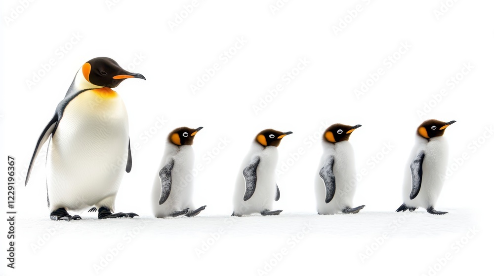 Fototapeta premium Adorable Emperor Penguins and Their Charming Chicks on Ice