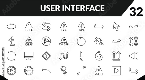 outline user interface icons set. editable linear 1 pete, opposite directions, 3 pvc, and other 29 icons in this category isolated on transparent background.