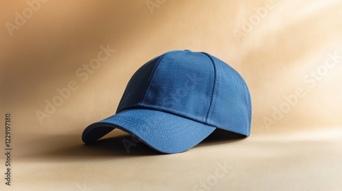 Wallpaper Mural blue cap displayed in studio shot against beige background, showcasing its texture and design. This stylish accessory is perfect for casual wear and outdoor activities Torontodigital.ca