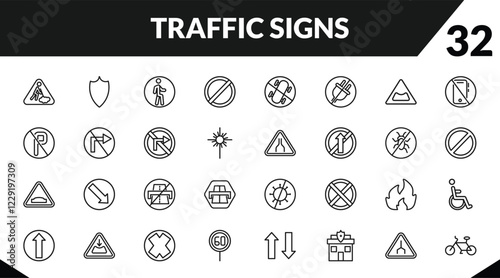 outline traffic signs icons set. editable linear highway, pedestrian, forbidden, and other 29 icons in this category isolated on transparent background.