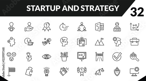 outline startup and strategy icons set. editable linear humanpictos, first, quick, and other 29 icons in this category isolated on transparent background.