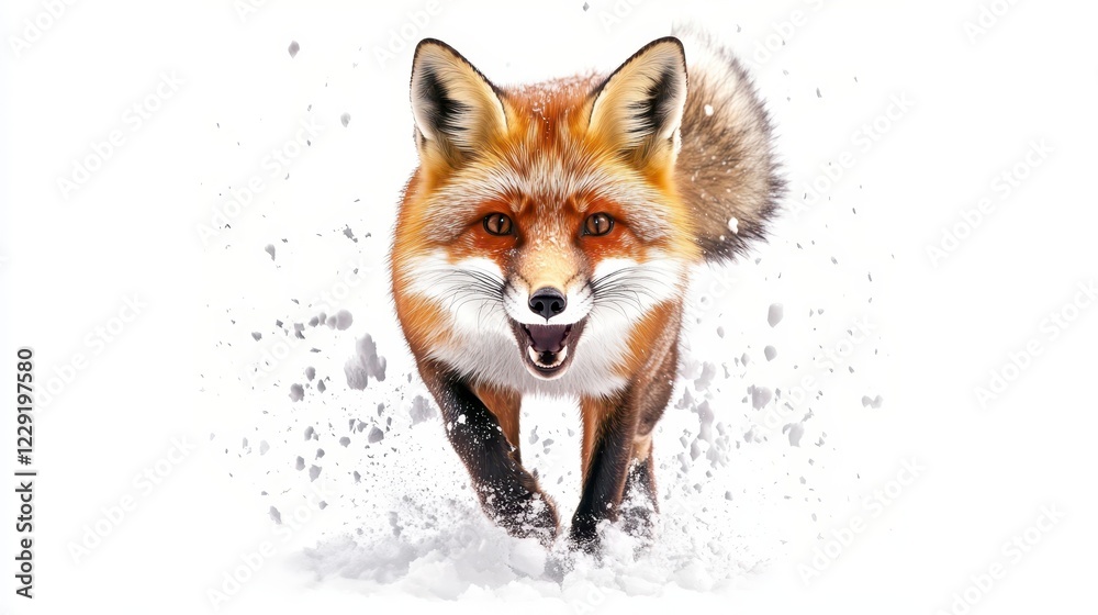 Obraz premium Playful Red Fox Running Through Snow in a Winter Wonderland Scene