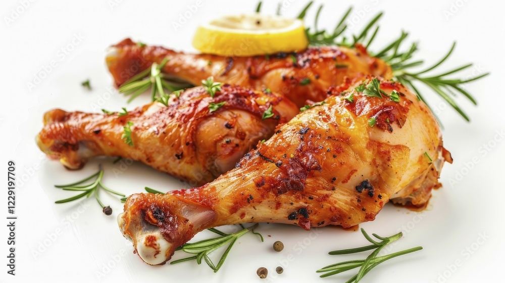 Roasted chicken drumsticks with lemon and rosemary, AI generated Roasted chicken drumsticks with lemon and rosemary, AI generated