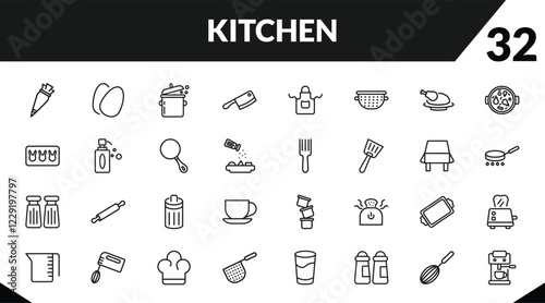 outline kitchen icons set. editable linear eggs, cooking pot, cleaver, and other 29 icons in this category isolated on transparent background.