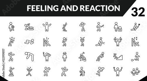 outline feeling and reaction icons set. editable linear drunk human, awesome human, hopeless human, and other 29 icons in this category isolated on transparent background.