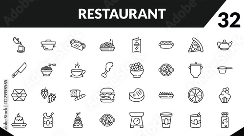 outline restaurant icons set. editable linear bistro pot, pita bread, plate of spaghetti, and other 29 icons in this category isolated on transparent background.