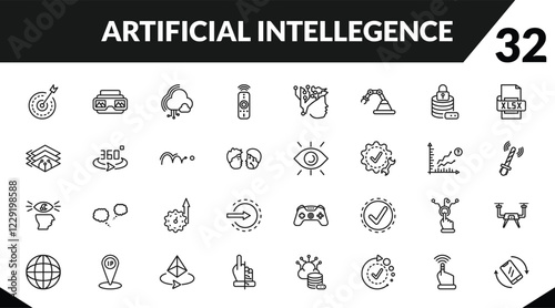 outline artificial intellegence icons set. editable linear stereoscope, cloud computing, remote control, and other 29 icons in this category isolated on transparent background.