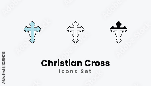 Christian Cross Icons thin line and glyph vector icon stock illustration