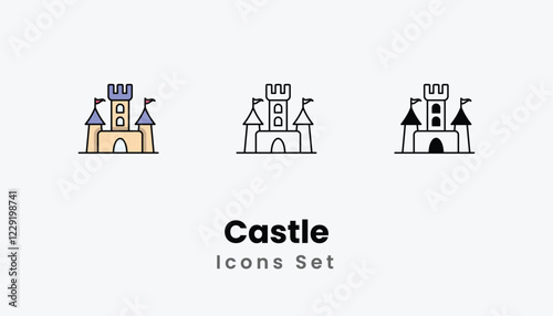 Castle Icons thin line and glyph vector icon stock illustration