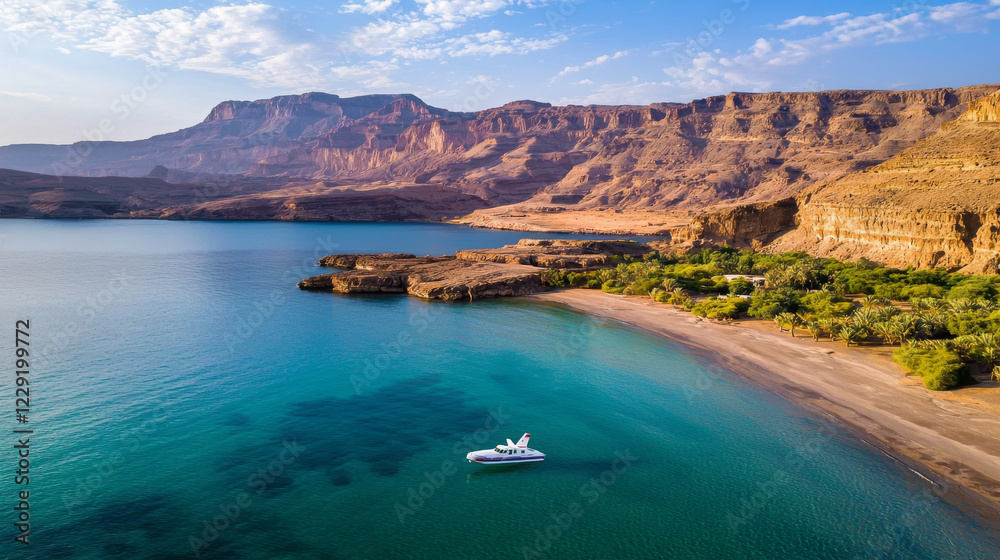 serene beach scene featuring yacht anchored in clear turquoise waters, surrounded by stunning cliffs and lush greenery. landscape captures essence of luxury travel and natural beauty serene beach scene featuring yacht anchored in clear turquoise waters, surrounded by stunning cliffs and lush greenery. landscape captures essence of luxury travel and natural beauty