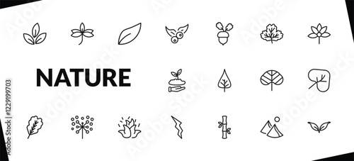 outline nature icons set. editable linear sprig with five leaves, orange leaf, bilberry leaf, and other 15 icons in this category isolated on transparent background.