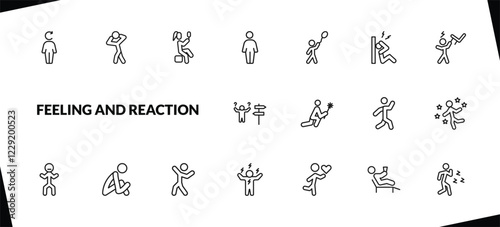 outline feeling and reaction icons set. editable linear scared human, pretty human, free human, and other 15 icons in this category isolated on transparent background.