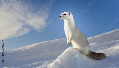 KI generated, animal, animals, mammal, mammals, biotope, habitat, a, individual, foraging, wildlife, stoat (Mustela erminea), winter, snow, ice, winter landscape photo