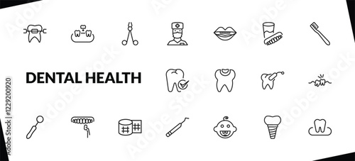 outline dental health icons set. editable linear overdenture, dentist scissors, male nurse, and other 15 icons in this category isolated on transparent background.