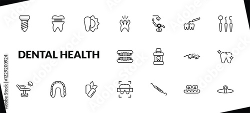 outline dental health icons set. editable linear molar crown, apicoectomy, cavity, and other 15 icons in this category isolated on transparent background.