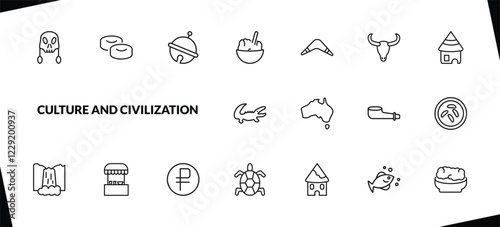 outline culture and civilization icons set. editable linear mantecados, sleigh bell, rice pudding, and other 15 icons in this category isolated on transparent background.