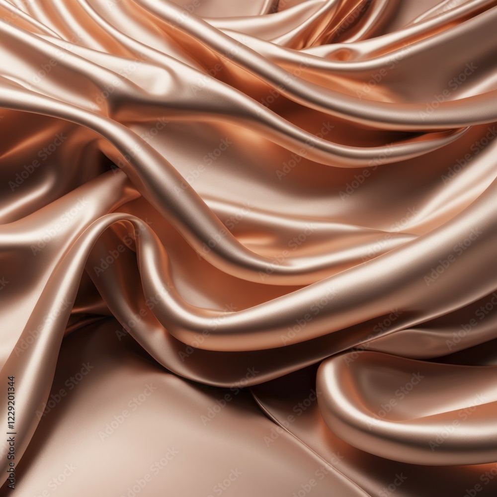 Luxurious copper silk fabric with smooth, shiny folds and soft texture, AI generated