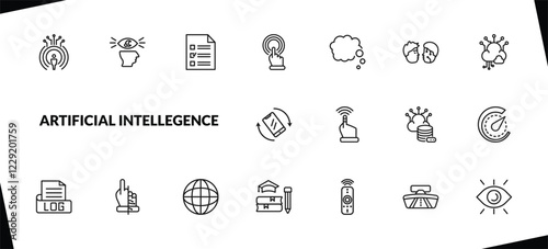 outline artificial intellegence icons set. editable linear visualization, survey, touch screen, and other 15 icons in this category isolated on transparent background.