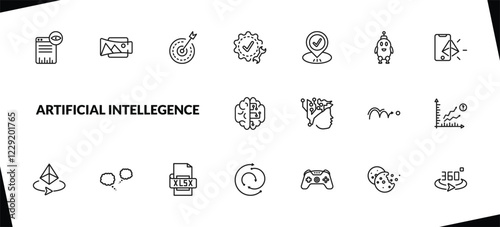 outline artificial intellegence icons set. editable linear panorama, goals, technical support, and other 15 icons in this category isolated on transparent background.