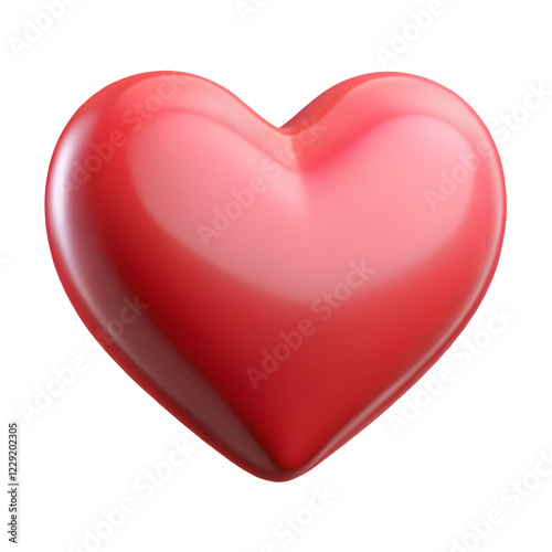 Shiny 3D Red Heart Symbol on White  - A glossy, three-dimensional red heart isolated on a white background, representing love, romance, and affection in a modern digital style.  
