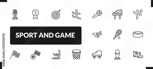 outline sport and game icons set. editable linear second prize, dartboard with dart, dancer motion, and other 14 icons in this category isolated on transparent background.