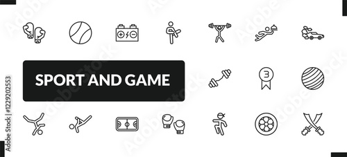 outline sport and game icons set. editable linear tennis sport ball, batter, pencak silat, and other 14 icons in this category isolated on transparent background.